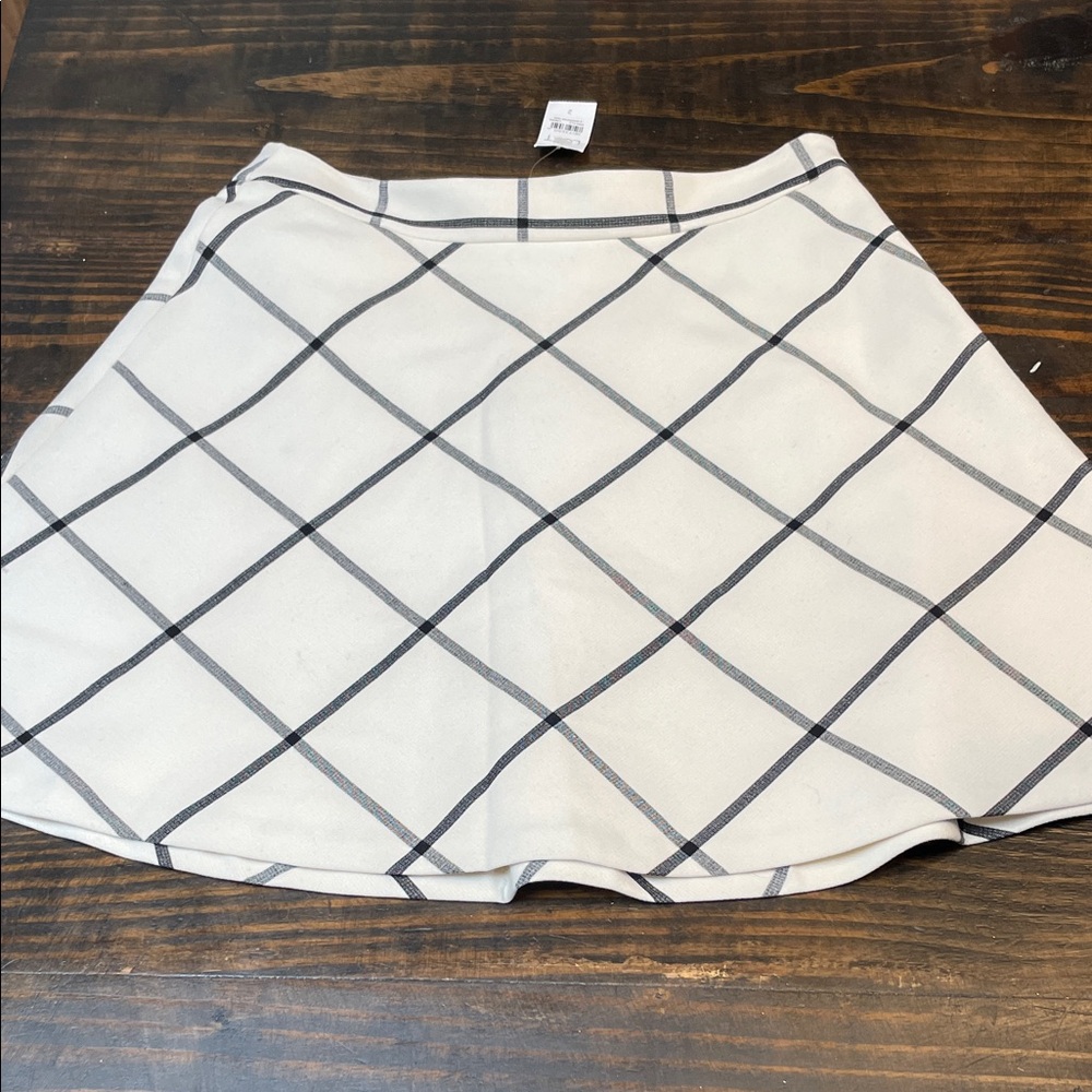 LOFT Cream and Black Plaid Skater Skirt